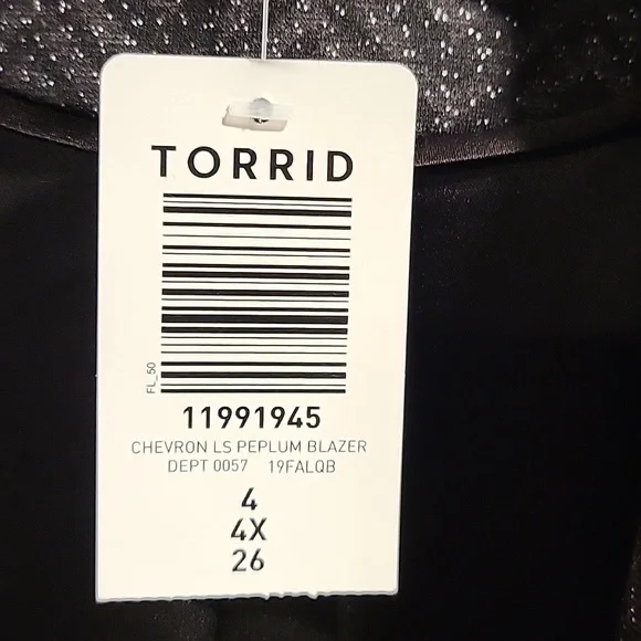 NWT TORRID Size 4 Studio Uptown Prem. Ponte Black Chevron Stretch Peplum Blazer - Picture 8 of 8